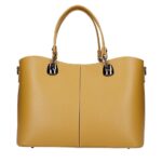 Leren Handtas Clementine mosterdgeel mosterdgele ruime generfd leer donker zilver beslag chique trendy ruime tassen kopen bestellen