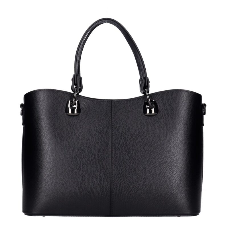Leren Handtas Clementine zwart zwarte ruime generfd leer donker zilver beslag chique trendy ruime tassen kopen bestellen