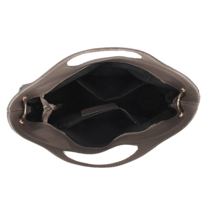 Leren Handtas Elisabetta donkertaupe Leer handtas schoudertas chic trendy dames tassen italiaans kopen binnenkant