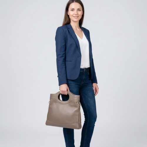 Leren Handtas Elisabetta donkertaupe Leer handtas schoudertas chic trendy dames tassen italiaans kopen model