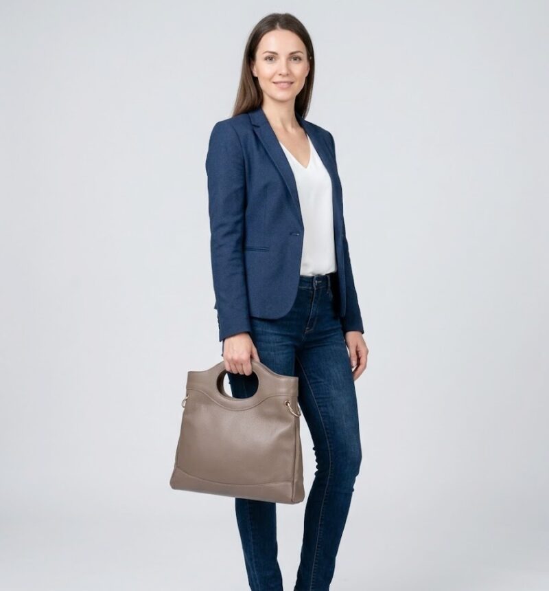 Leren Handtas Elisabetta donkertaupe Leer handtas schoudertas chic trendy dames tassen italiaans kopen model