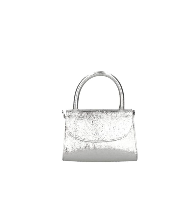 Leren Handtas Mara Metallic zilver zilveren kleine leren handtas met flap extra lang hengsel italiaans leren dames tassen kopen bestellen