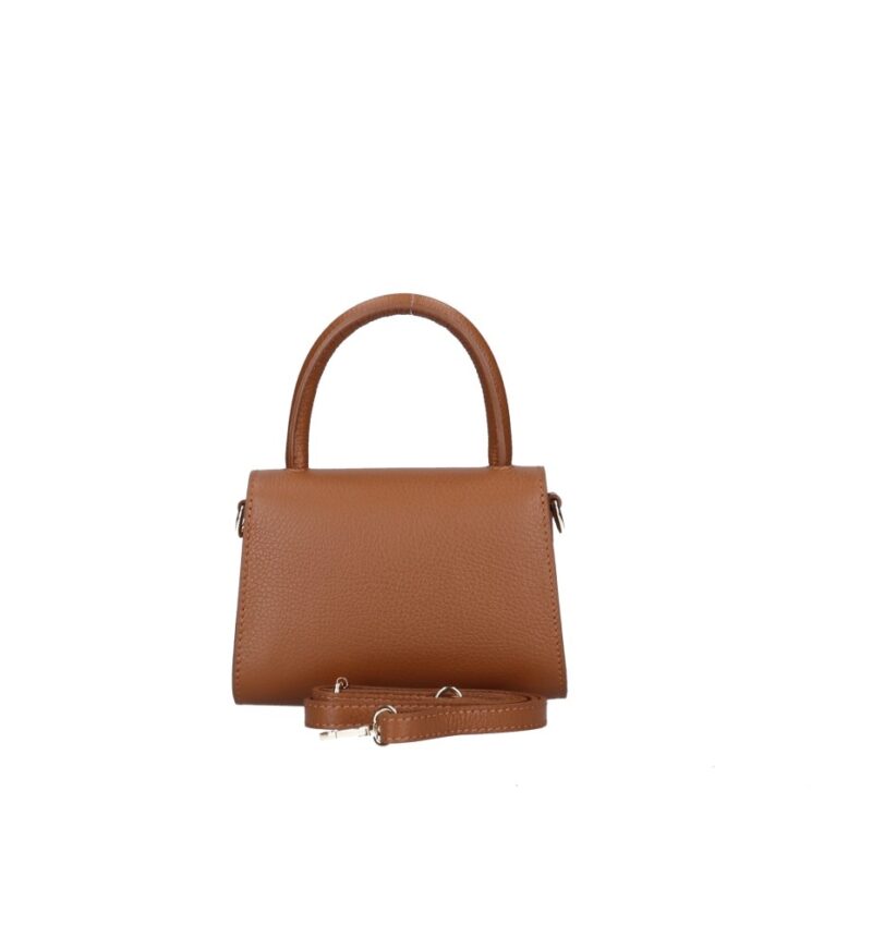Leren Handtas Mara donkercognac cognac kleine leren handtas met flap extra lang hengsel italiaans leren dames tassen kopen bestellen achterkant