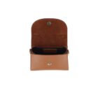 Leren Handtas Mara donkercognac cognac kleine leren handtas met flap extra lang hengsel italiaans leren dames tassen kopen bestellen binnenkant