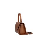 Leren Handtas Mara donkercognac cognac kleine leren handtas met flap extra lang hengsel italiaans leren dames tassen kopen bestellen zijkant
