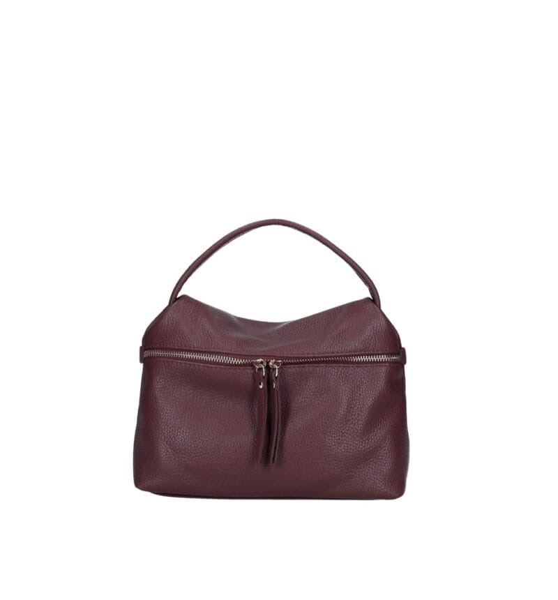 Leren Handtas Nellie bordeaux compacte leren handtas gouden ritsdetail trendy uniek dames tassen italiaans leder kopen bestellen