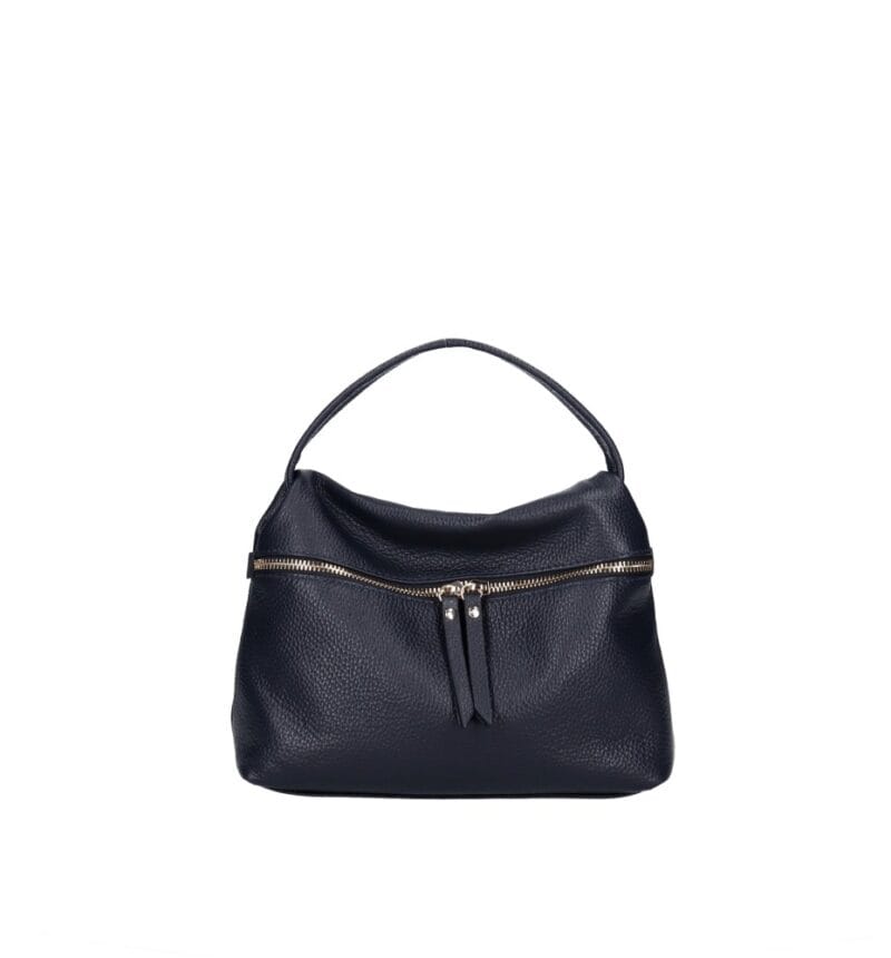 Leren Handtas Nellie donkerblauw donkerblauwe navy compacte leren handtas gouden ritsdetail trendy uniek dames tassen italiaans leder kopen bestellen