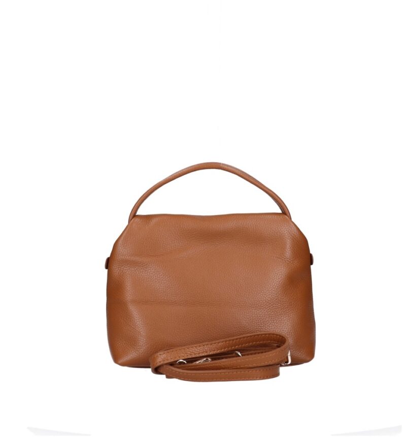 Leren Handtas Nellie donkercognac cognac compacte leren handtas gouden ritsdetail trendy uniek dames tassen italiaans leder kopen bestellen achterkant
