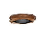 Leren Handtas Nellie donkercognac cognac compacte leren handtas gouden ritsdetail trendy uniek dames tassen italiaans leder kopen bestellen bovenkant