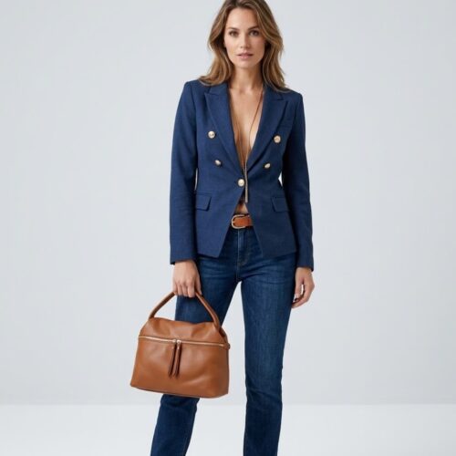 Leren Handtas Nellie donkercognac cognac compacte leren handtas gouden ritsdetail trendy uniek dames tassen italiaans leder kopen bestellen model