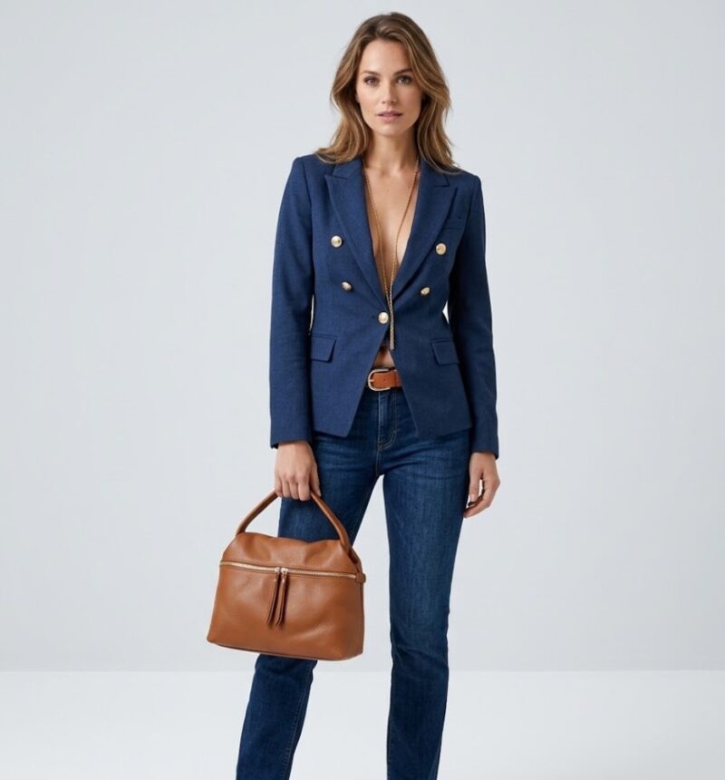 Leren Handtas Nellie donkercognac cognac compacte leren handtas gouden ritsdetail trendy uniek dames tassen italiaans leder kopen bestellen model
