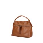 Leren Handtas Nellie donkercognac cognac compacte leren handtas gouden ritsdetail trendy uniek dames tassen italiaans leder kopen bestellen zij
