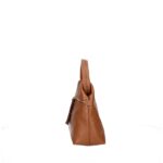 Leren Handtas Nellie donkercognac cognac compacte leren handtas gouden ritsdetail trendy uniek dames tassen italiaans leder kopen bestellen zijkant
