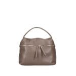 Leren Handtas Nellie donkertaupe compacte leren handtas gouden ritsdetail trendy uniek dames tassen italiaans leder kopen bestellen