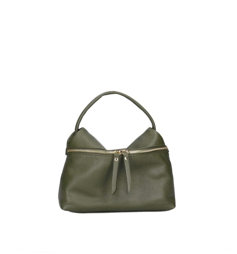 Leren Handtas Nellie olijfgroen olijfgroene compacte leren handtas gouden ritsdetail trendy uniek dames tassen italiaans leder kopen bestellen