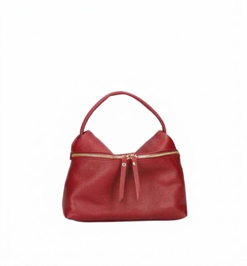 Leren Handtas Nellie rood rode compacte leren handtas gouden ritsdetail trendy uniek dames tassen italiaans leder kopen bestellen