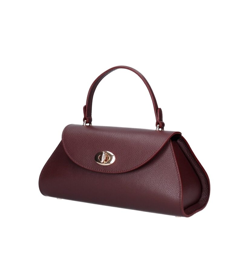 Leren Handtas Nora bordeaux gouden draaislot unieke vorm trendy dames handtassen leer kopen zij