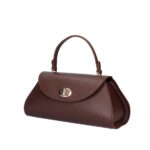 Leren Handtas Nora bruin bruine gouden draaislot unieke vorm trendy dames handtassen leer kopen zij