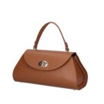 Leren Handtas Nora cognac gouden draaislot unieke vorm trendy dames handtassen leer kopen zij
