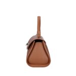 Leren Handtas Nora cognac gouden draaislot unieke vorm trendy dames handtassen leer kopen zijkant