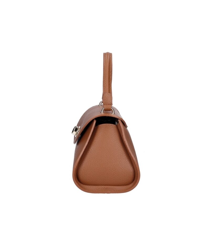 Leren Handtas Nora cognac gouden draaislot unieke vorm trendy dames handtassen leer kopen zijkant