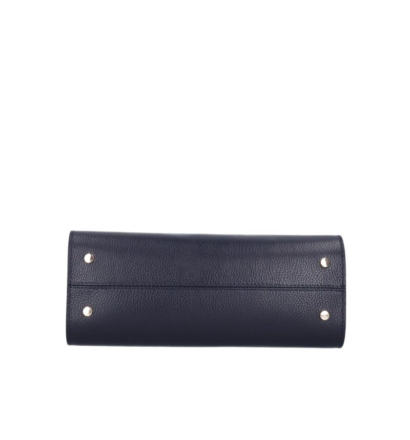 Leren Handtas Nora donkerblauw donkerblauwe navy gouden draaislot unieke vorm trendy dames handtassen leer kopen onderkant