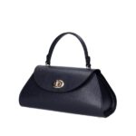 Leren Handtas Nora donkerblauw donkerblauwe navy gouden draaislot unieke vorm trendy dames handtassen leer kopen zij