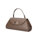 Leren Handtas Nora donkertaupe gouden draaislot unieke vorm trendy dames handtassen leer kopen zij