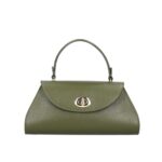 Leren Handtas Nora legergroen legergroene gouden draaislot unieke vorm trendy dames handtassen leer kopen