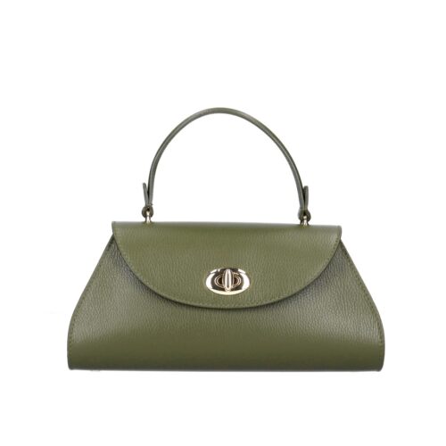 Leren Handtas Nora legergroen legergroene gouden draaislot unieke vorm trendy dames handtassen leer kopen