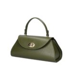 Leren Handtas Nora legergroen legergroene gouden draaislot unieke vorm trendy dames handtassen leer kopen zij