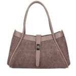 Leren Handtas Vivienne Croco donkertaupe gouden draaislot leer suede croco print chique en luxe damestassen italiaans leder bestellen