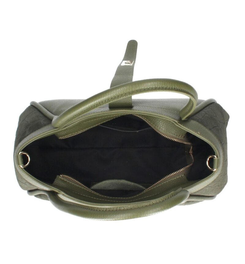 Leren Handtas Vivienne Croco olijfgroen olijfgroene gouden draaislot leer suede croco print chique en luxe damestassen italiaans leder bestellen binnenkant