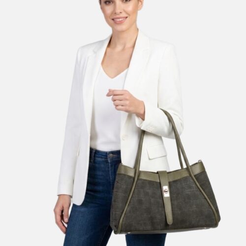 Leren Handtas Vivienne Croco olijfgroen olijfgroene gouden draaislot leer suede croco print chique en luxe damestassen italiaans leder bestellen model