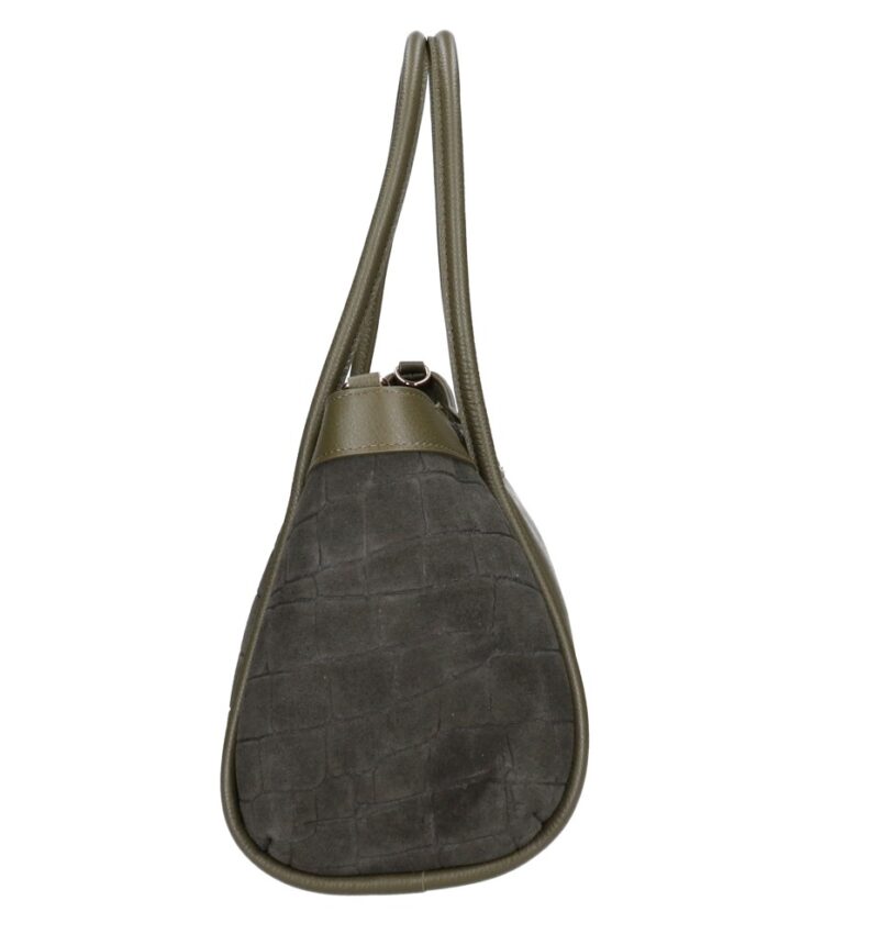 Leren Handtas Vivienne Croco olijfgroen olijfgroene gouden draaislot leer suede croco print chique en luxe damestassen italiaans leder bestellen zijkant