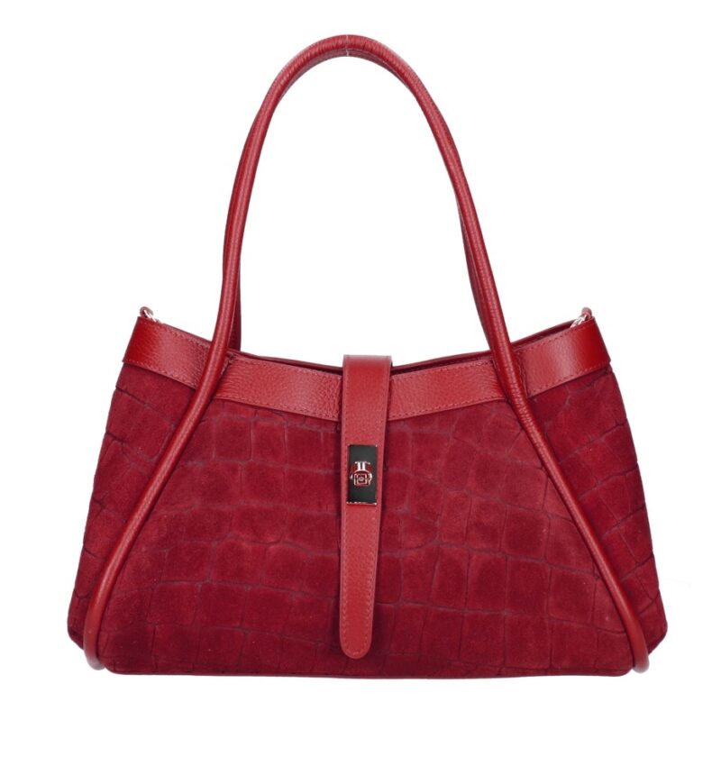 Leren Handtas Vivienne Croco rood rode gouden draaislot leer suede croco print chique en luxe damestassen italiaans leder bestellen