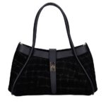 Leren Handtas Vivienne Croco zwart zwarte gouden draaislot leer suede croco print chique en luxe damestassen italiaans leder bestellen