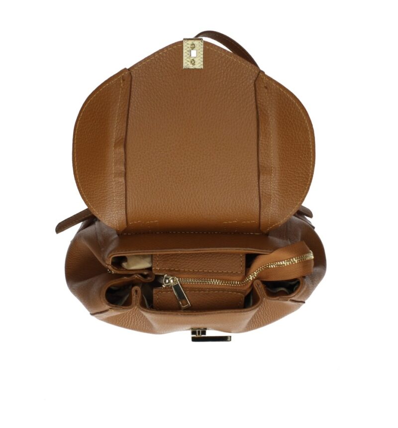 Leren Rugtas Daphne cognac leren rugzak draaislot ruim chic trendy italiaanse tassen kopen binnenkant