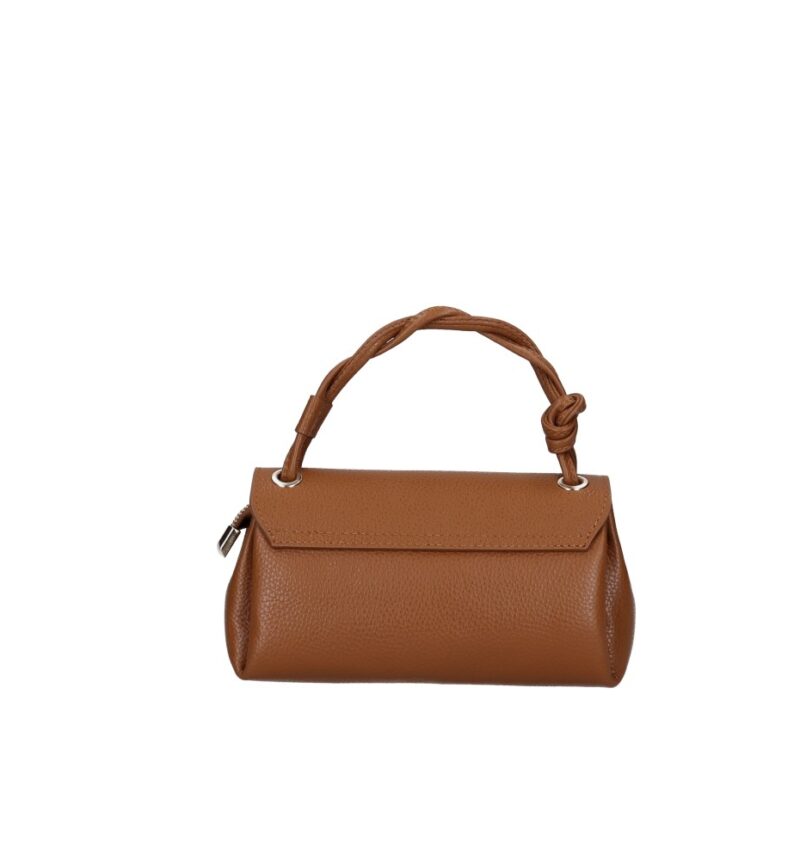Leren Schoudertas Calliope donkercognac cognac leren tas flap gouden draaislot chique trendy tassen kopen bestellen achterkant