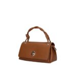 Leren Schoudertas Calliope donkercognac cognac leren tas flap gouden draaislot chique trendy tassen kopen bestellen zij