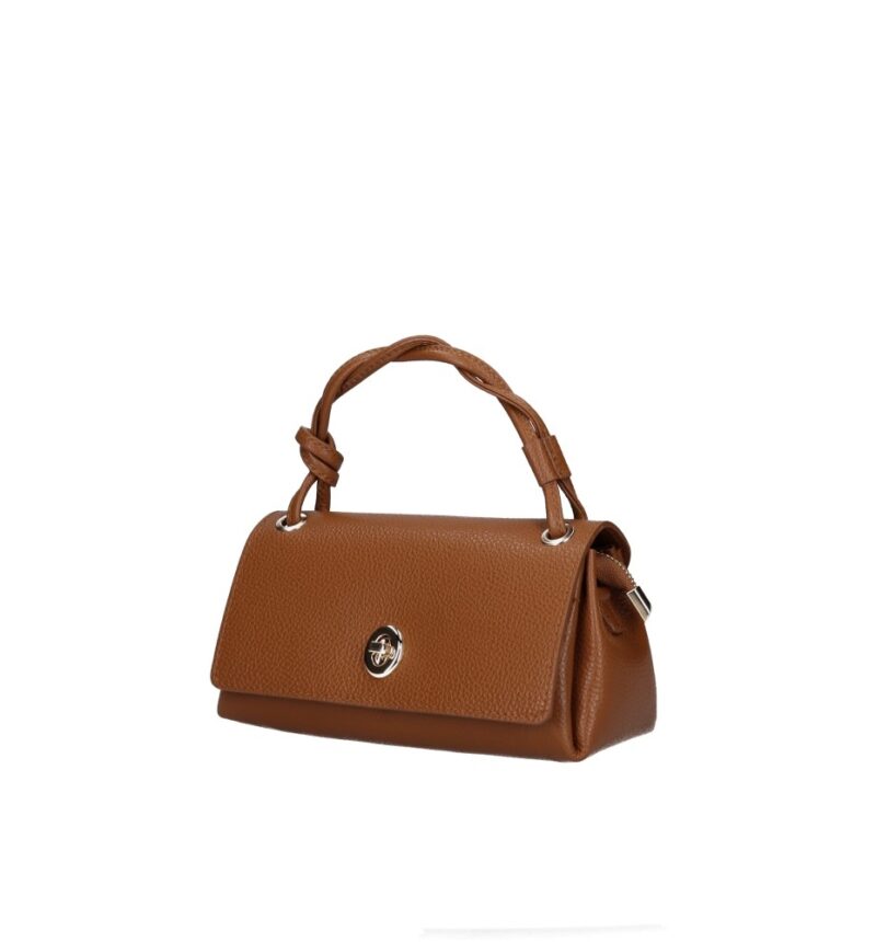 Leren Schoudertas Calliope donkercognac cognac leren tas flap gouden draaislot chique trendy tassen kopen bestellen zij