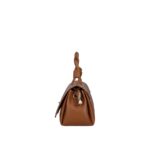 Leren Schoudertas Calliope donkercognac cognac leren tas flap gouden draaislot chique trendy tassen kopen bestellen zijkant