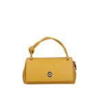 Leren Schoudertas Calliope mosterdgeel mosterdgele leren tas flap gouden draaislot chique trendy tassen kopen bestellen