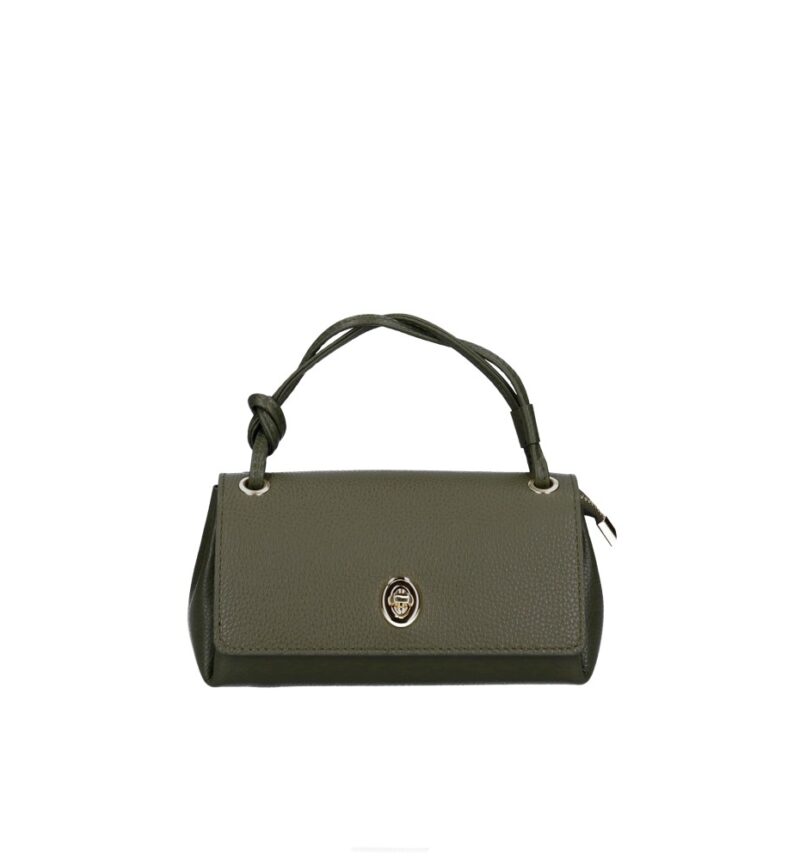 Leren Schoudertas Calliope olijfgroen olijfgroene leren tas flap gouden draaislot chique trendy tassen kopen bestellen