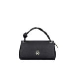 Leren Schoudertas Calliope zwart zwarte leren tas flap gouden draaislot chique trendy tassen kopen bestellen