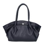 Leren Schoudertas Isolde donkerblauw donkerblauwe navy leer ruime handtassen goud beslag trendy chique damestassen kopen bestellen