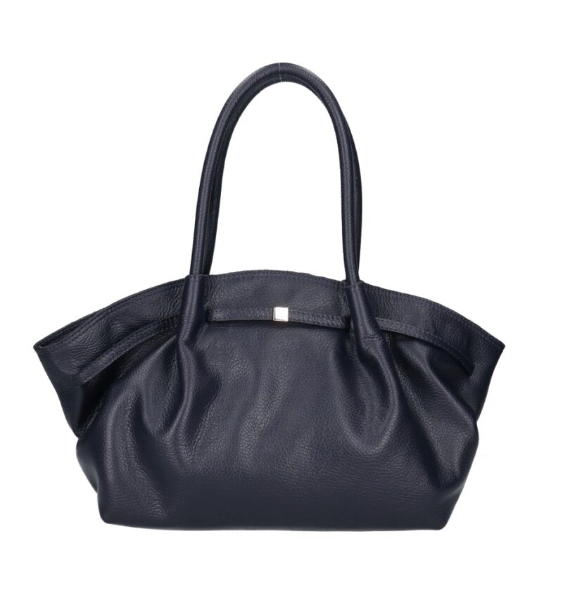 Leren Schoudertas Isolde donkerblauw donkerblauwe navy leer ruime handtassen goud beslag trendy chique damestassen kopen bestellen