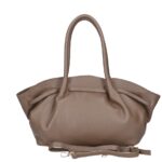 Leren Schoudertas Isolde donkertaupe leer ruime handtassen goud beslag trendy chique damestassen kopen bestellen achterkant