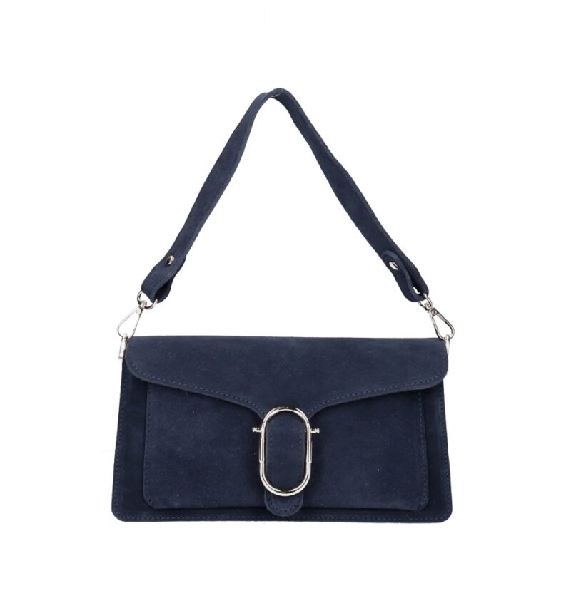 Leren Schoudertas Monique donkerblauw donkerblauwe navy stevige leer schoudertas brede hengsels goud gesp chique dames tassen kopen bestellen