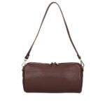 Leren Schoudertas Rachele bruin bruine tas twee ritsen barrel cylinder bag kokervorm unieke tassen kopen bestellen